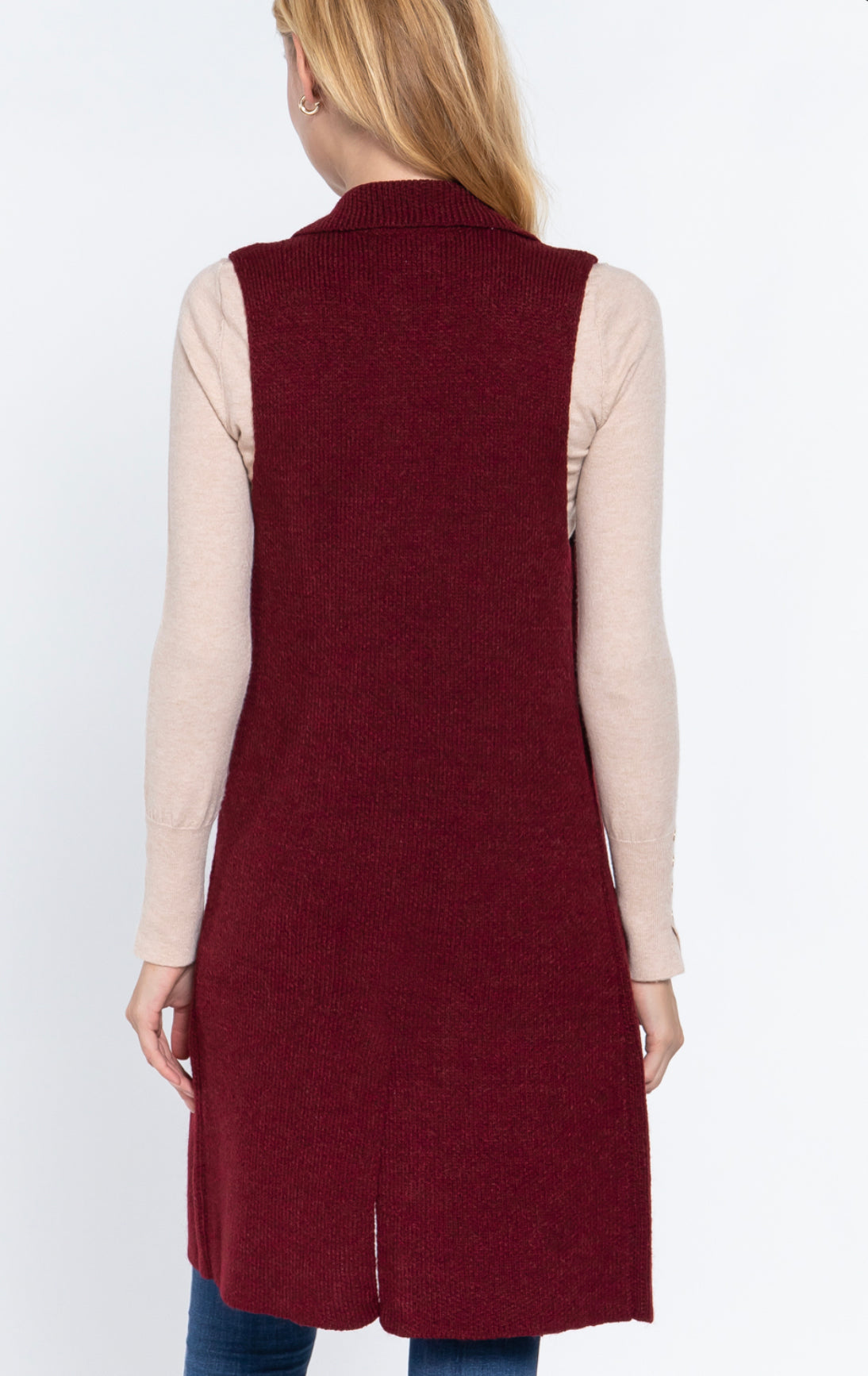 Burgundy long vest cardigan