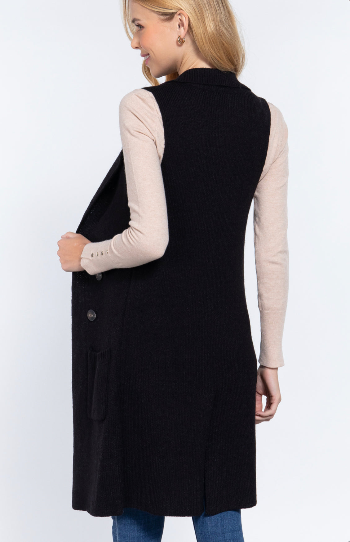 Black long vest cardigan