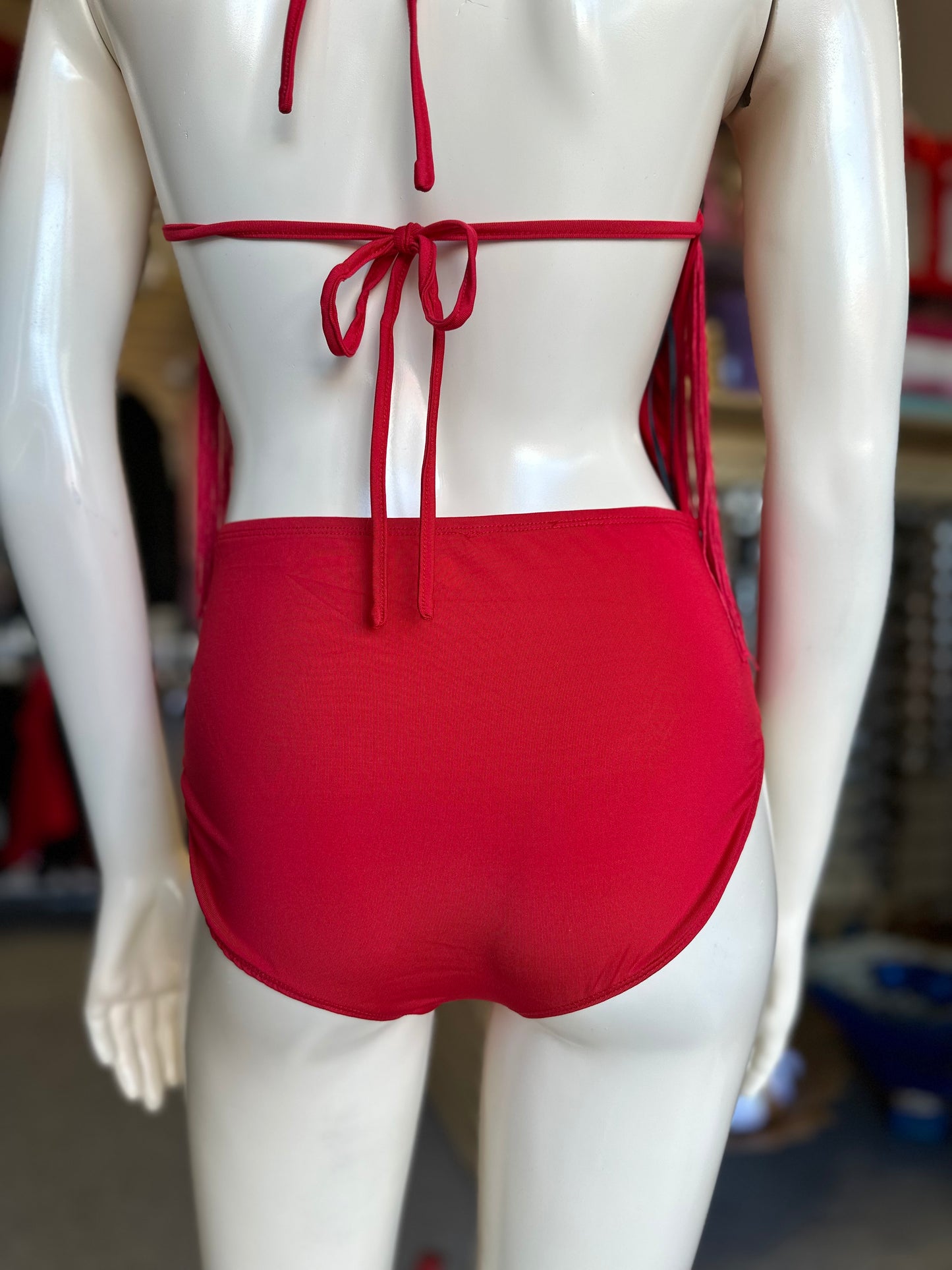 Halter fringe bodysuit(black & red color)
