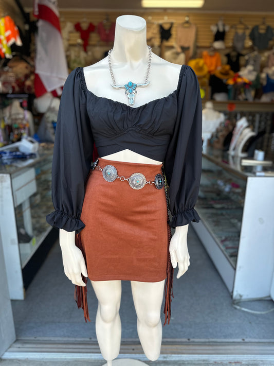 Solid color fringe skirt /falda vaquera color marrón