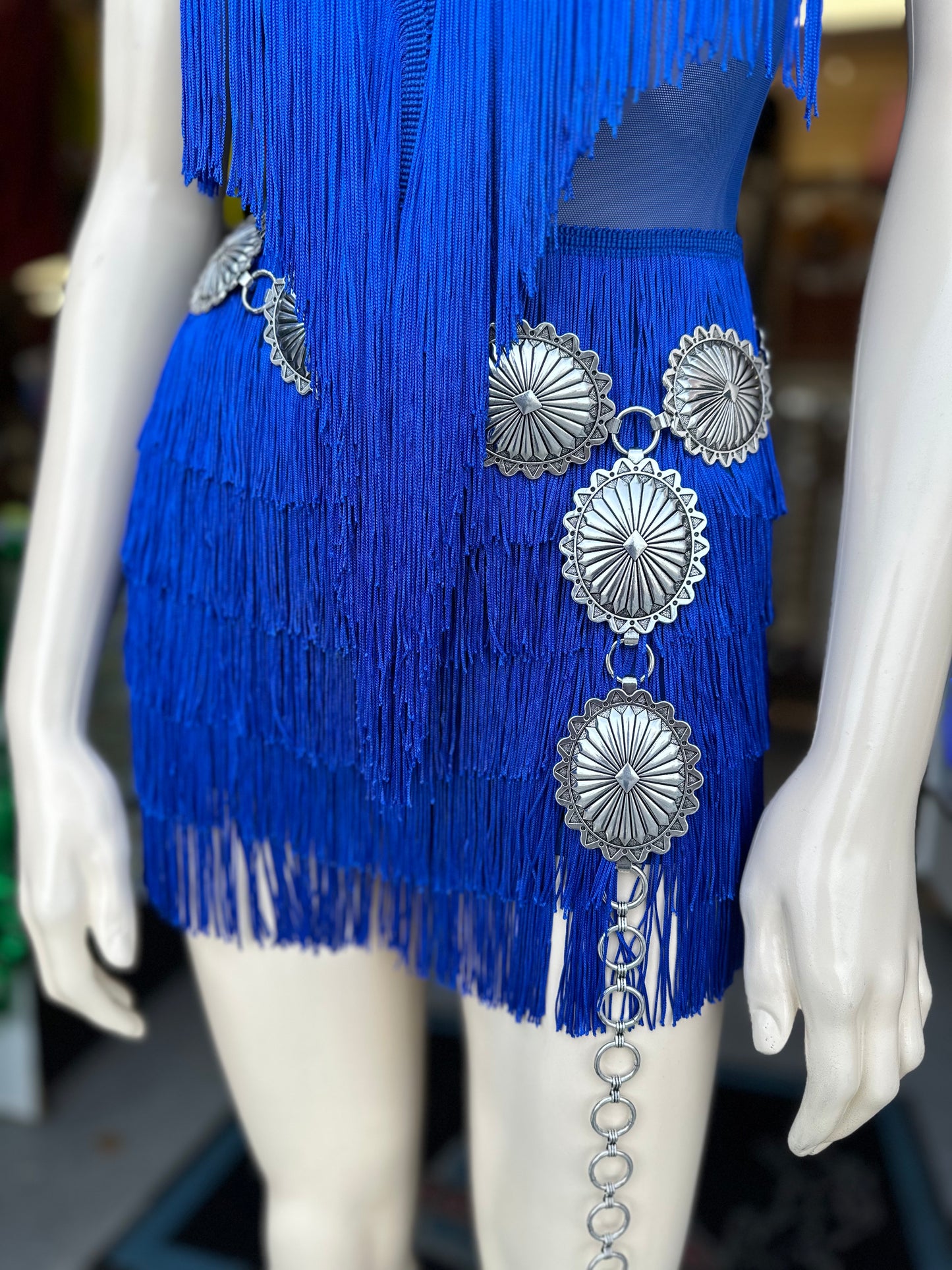 Fringe Mesh Romper (Royal blue)