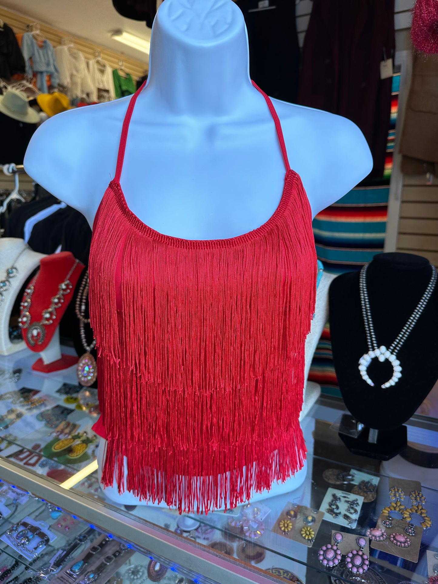 Halter neck fringe top
