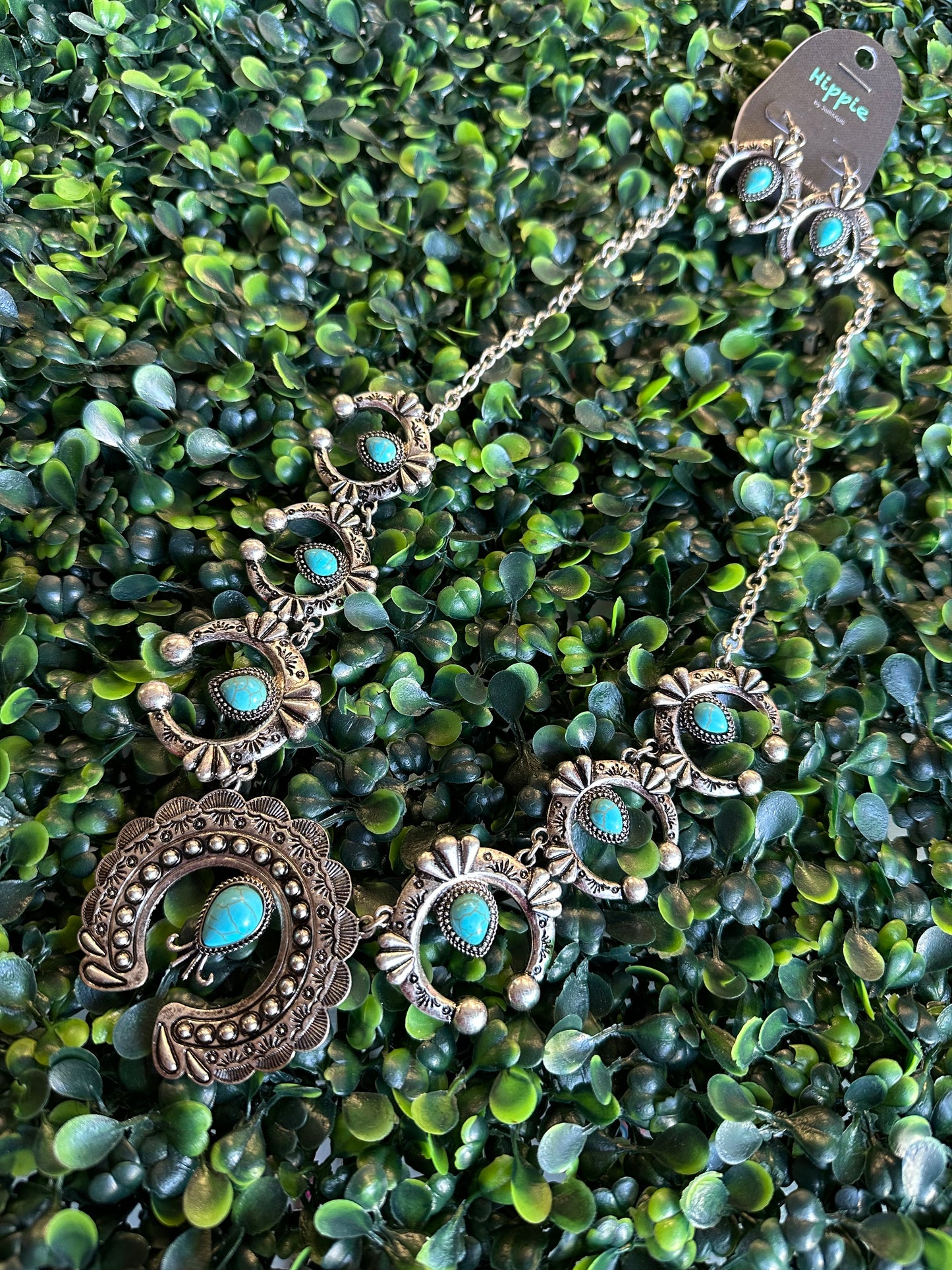 Silver/ turquoise necklace and earrings set