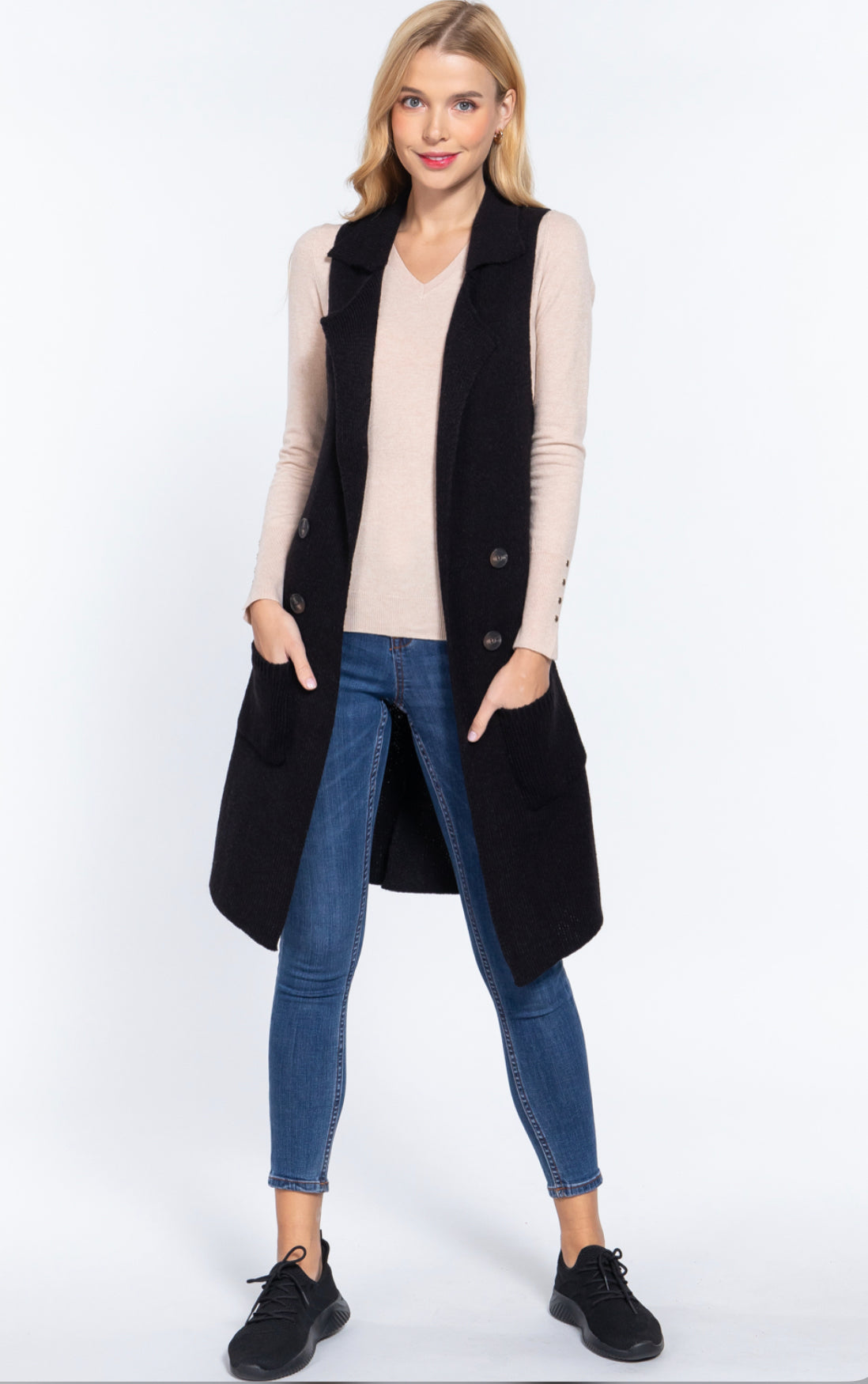 Black long vest cardigan