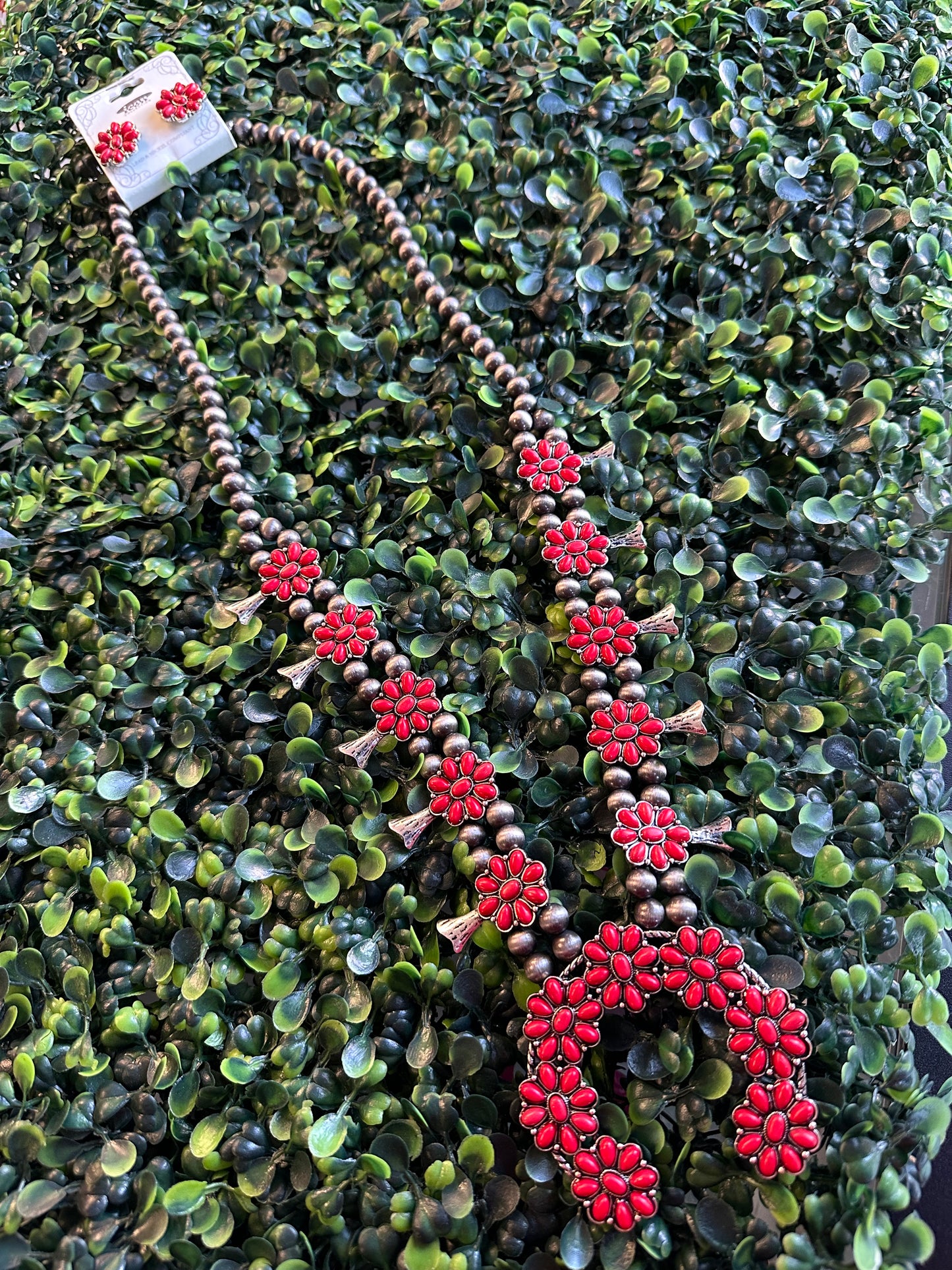 Red necklace and earrings set