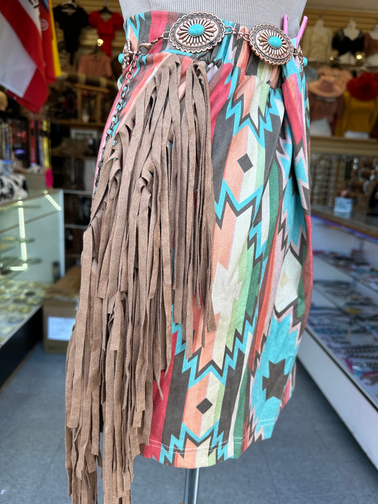 Aztec print fringe skirt