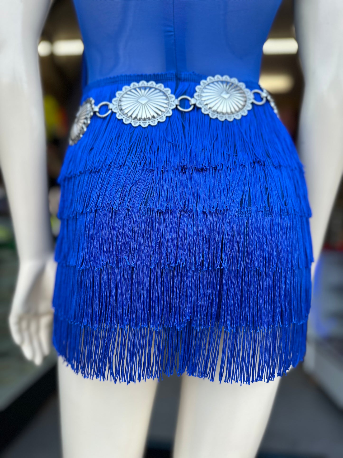 Fringe Mesh Romper (Royal blue)