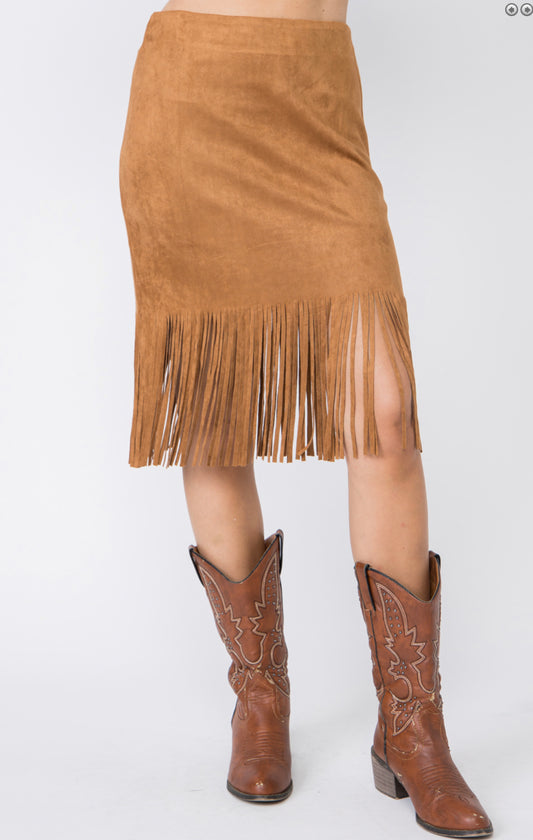 Suede fringe skirt