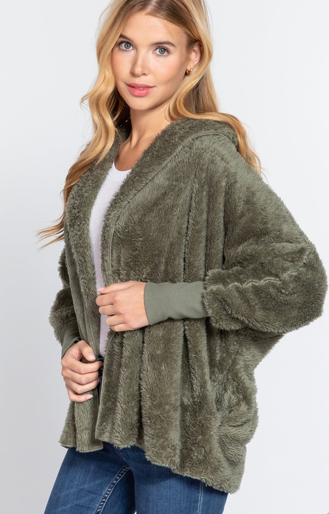 HOODIE OVERSIZED FAUX FUR OPEN JACKET(size small only)