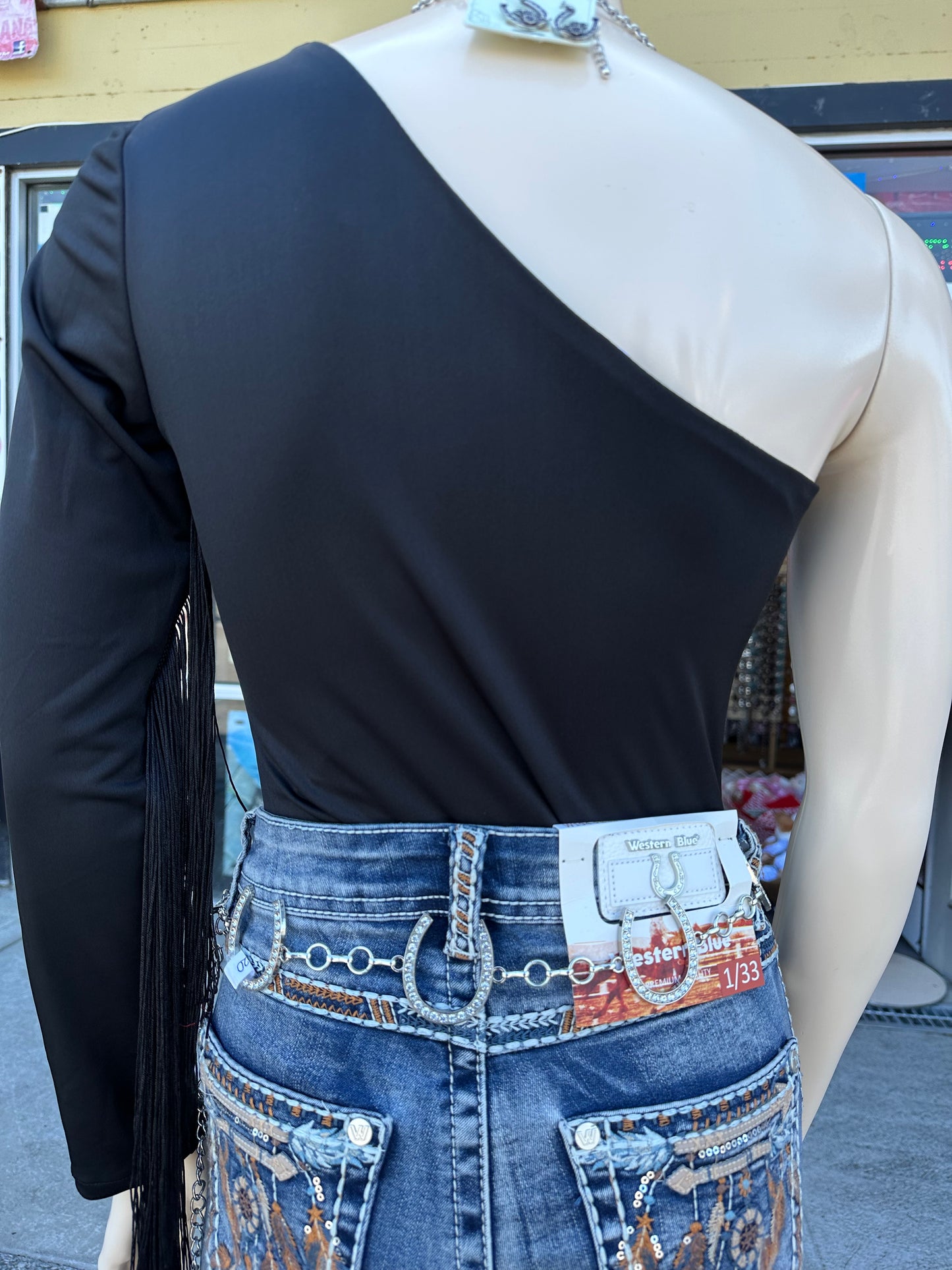 Black fringe bodysuit