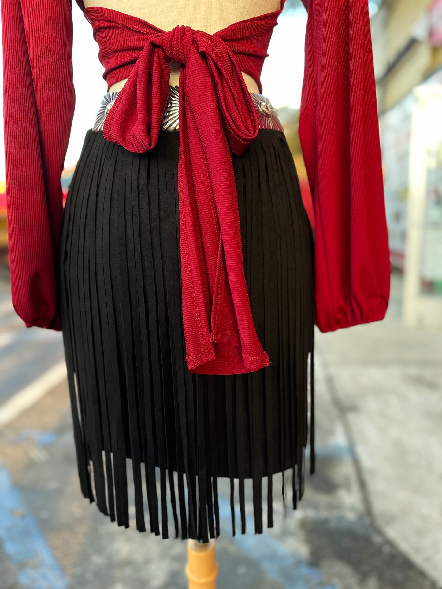 Suede fringe skirt