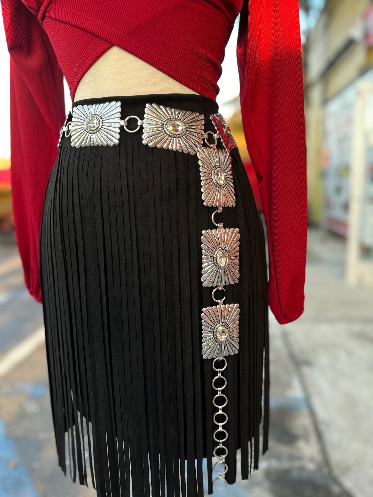 Suede fringe skirt