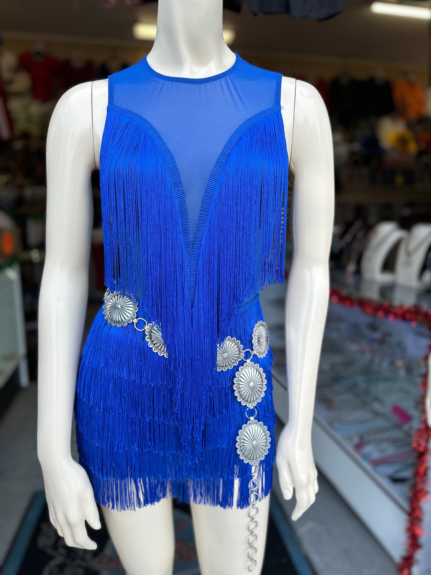 Fringe Mesh Romper (Royal blue)