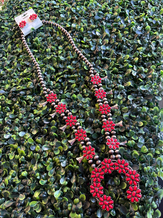 Red necklace and earrings set