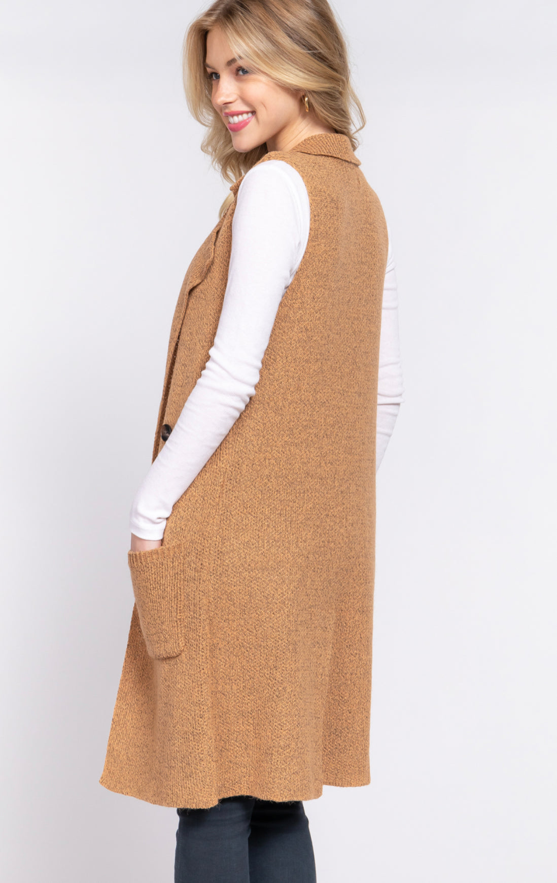 Mustard long vest cardigan