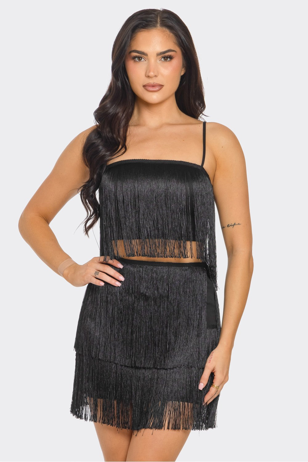 Fringe skirt and crop top set