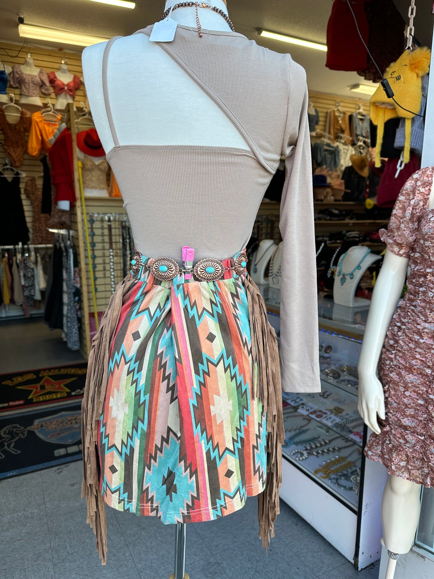 Aztec print fringe skirt