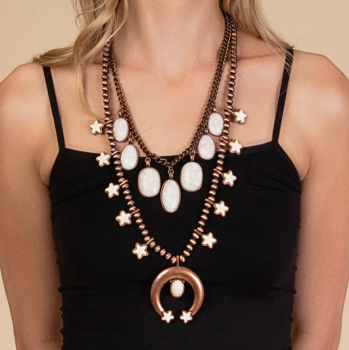 Star Squash Blossom Necklace - Ivory & Copper