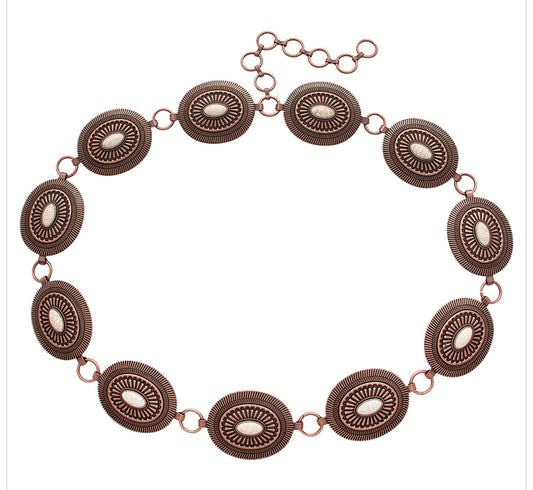 Rodeo Western Style Marbling Stone Metal Chain Belt