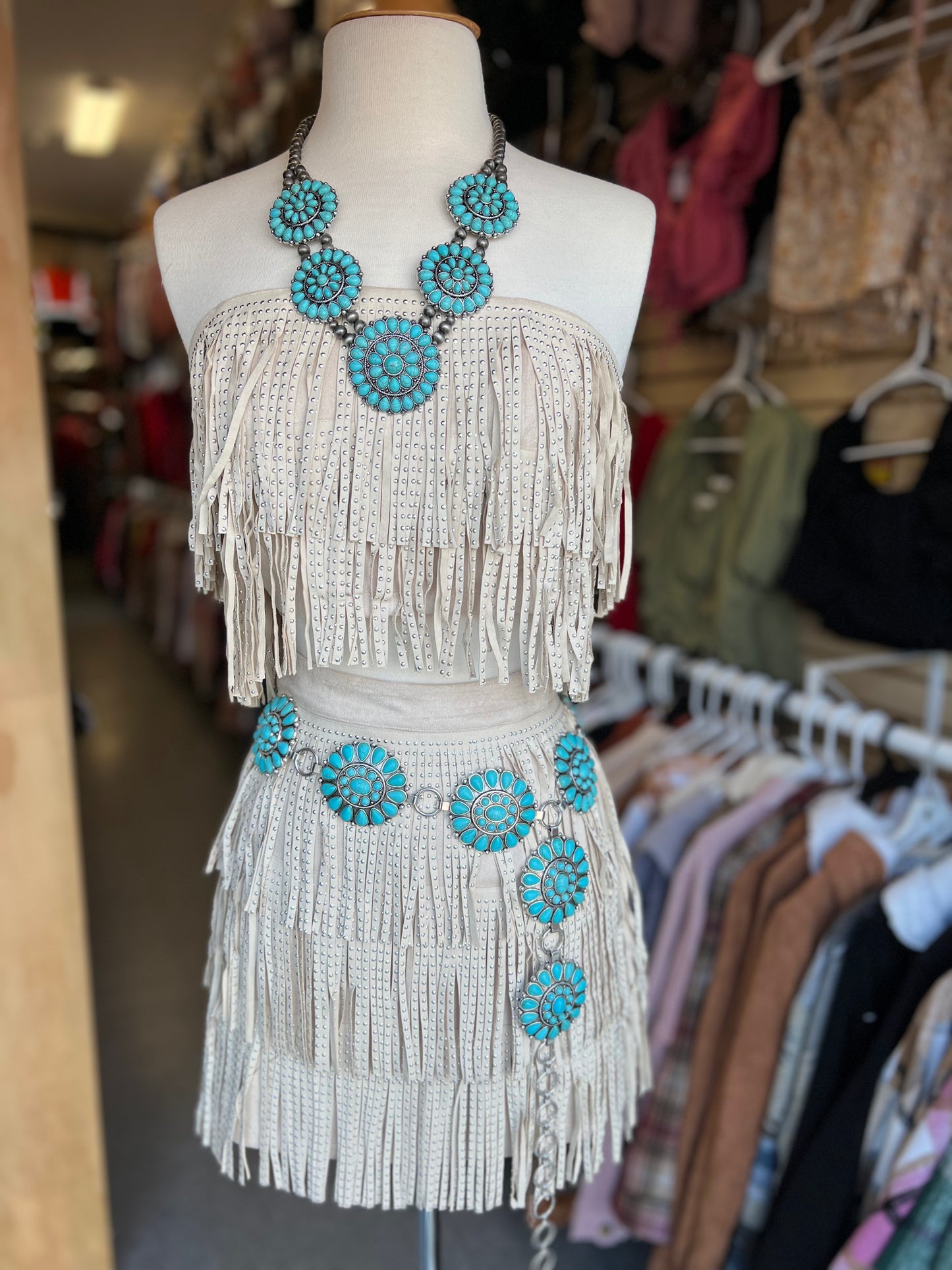 Suede fringe set