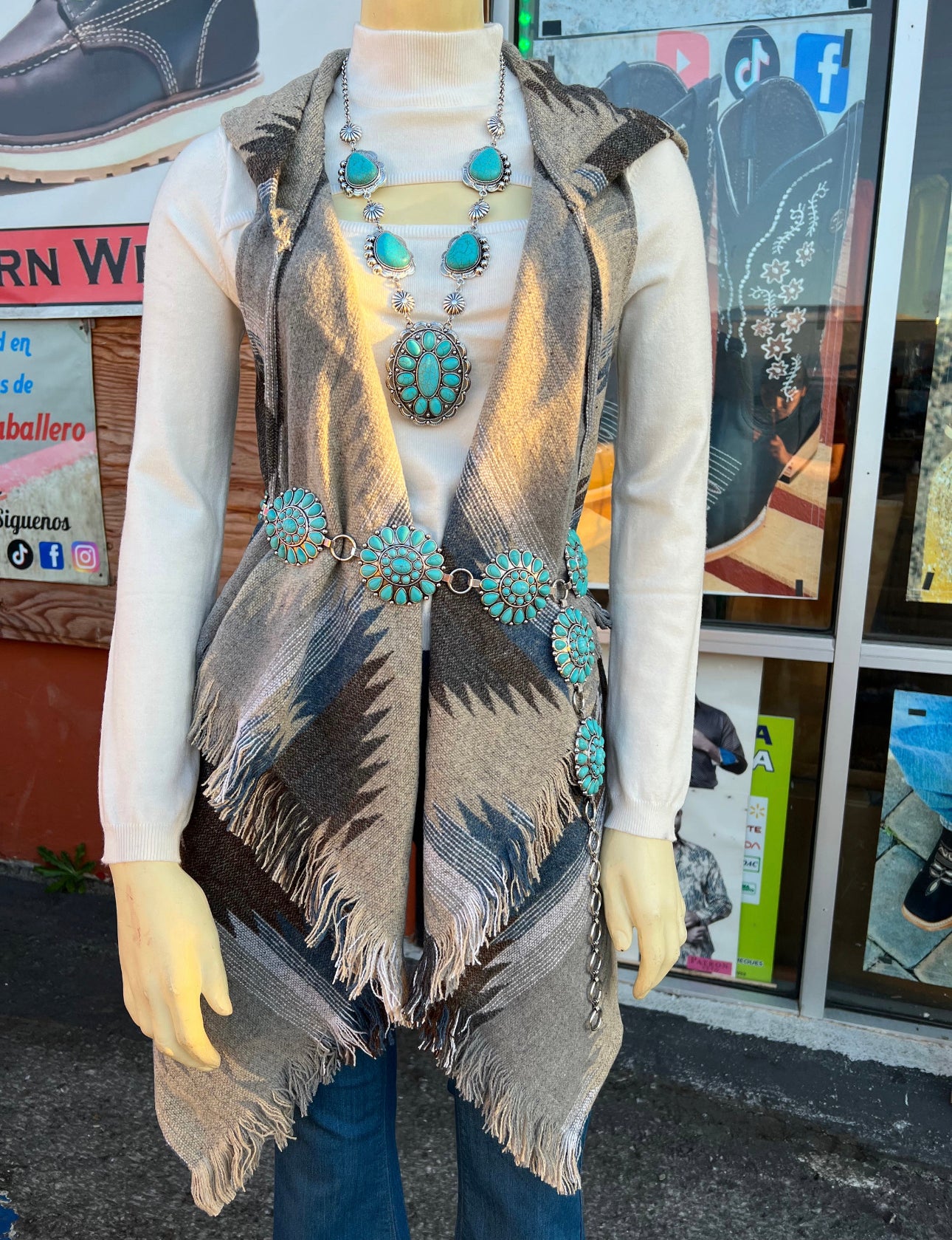 The Turquoise Concho Belt 42” long