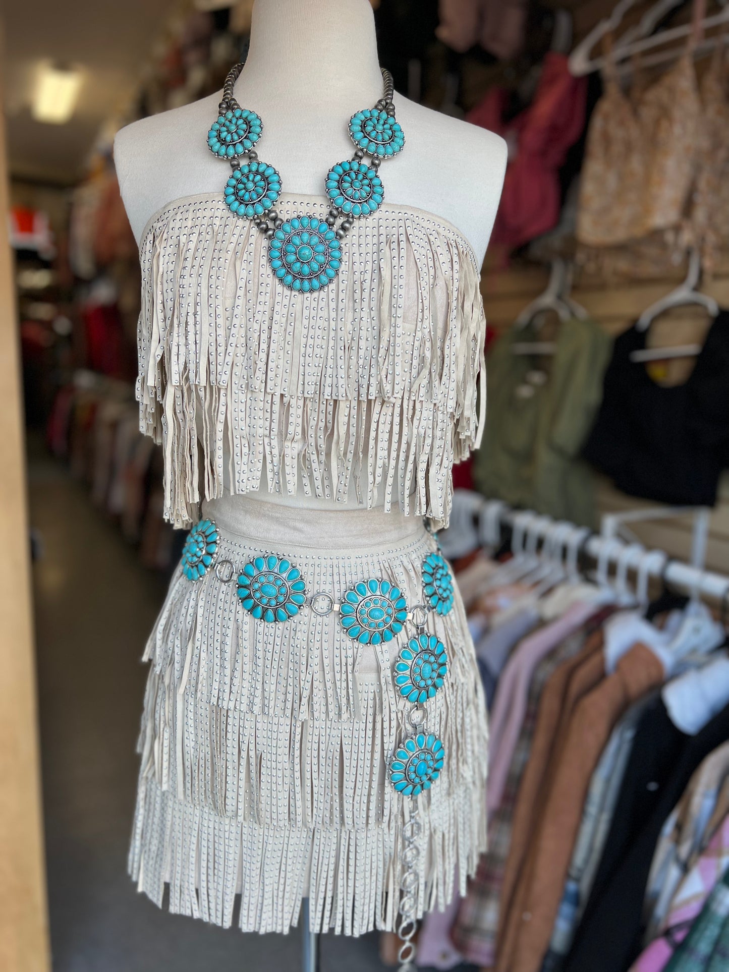 Suede fringe set