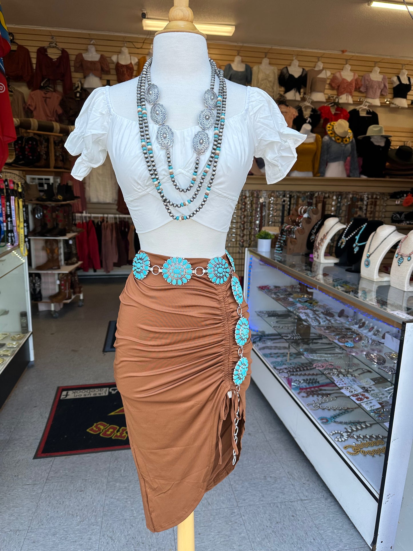 The Turquoise Concho Belt 42” long