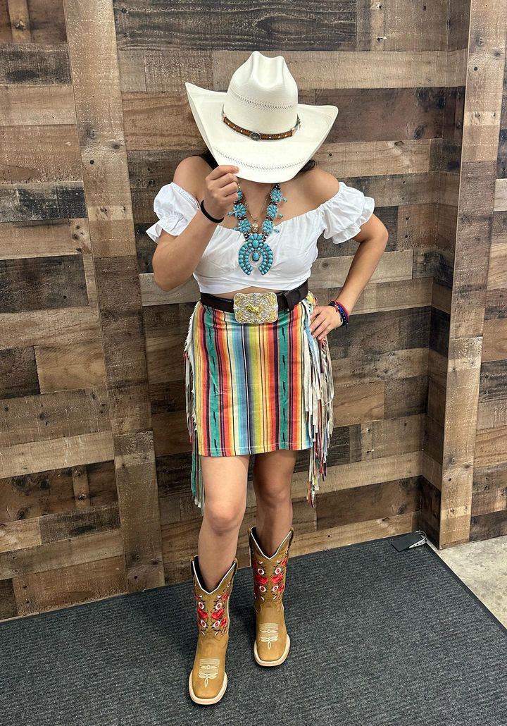 Aztec print fringe skirt