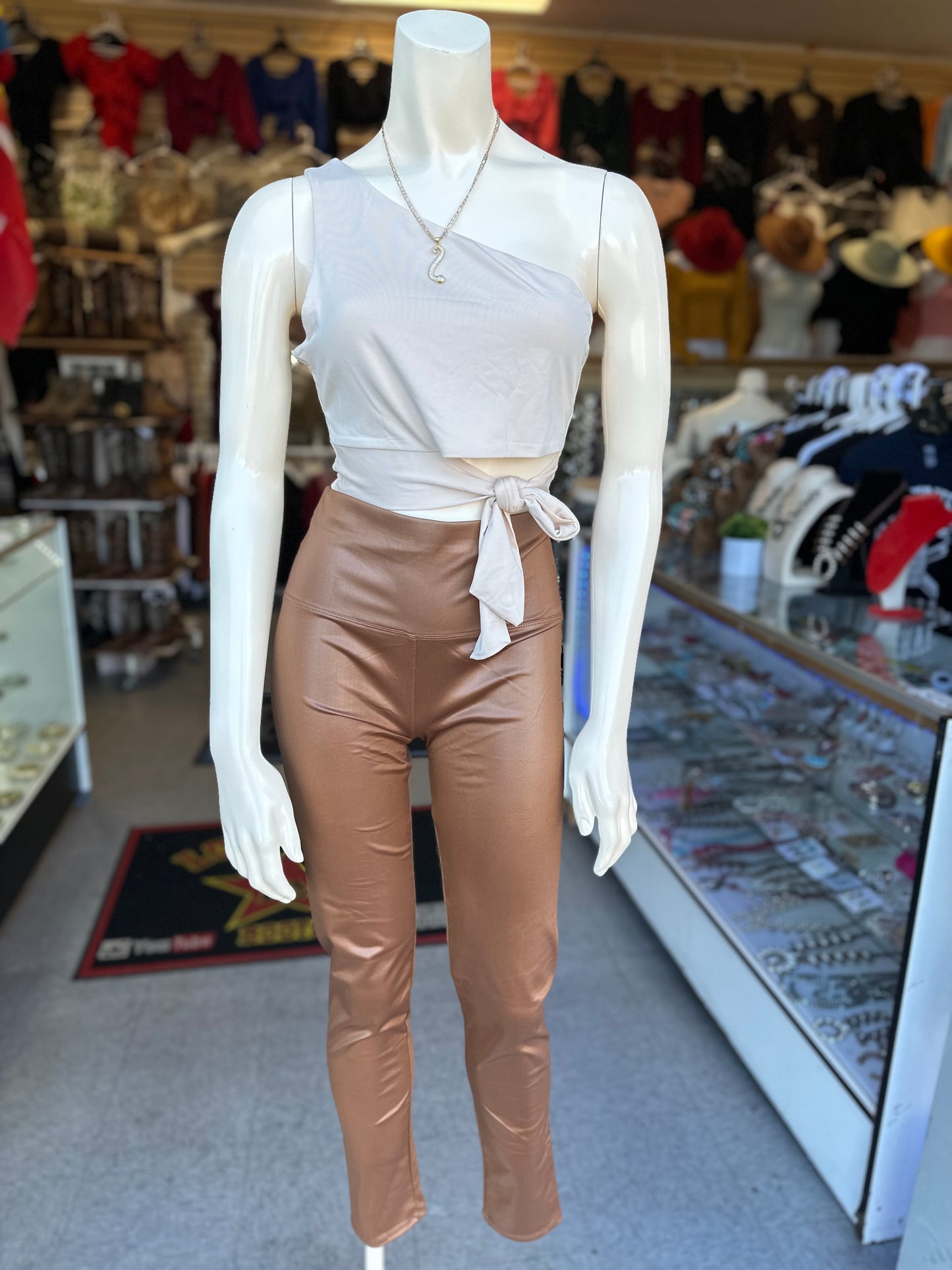 Solid high waist PU leggings