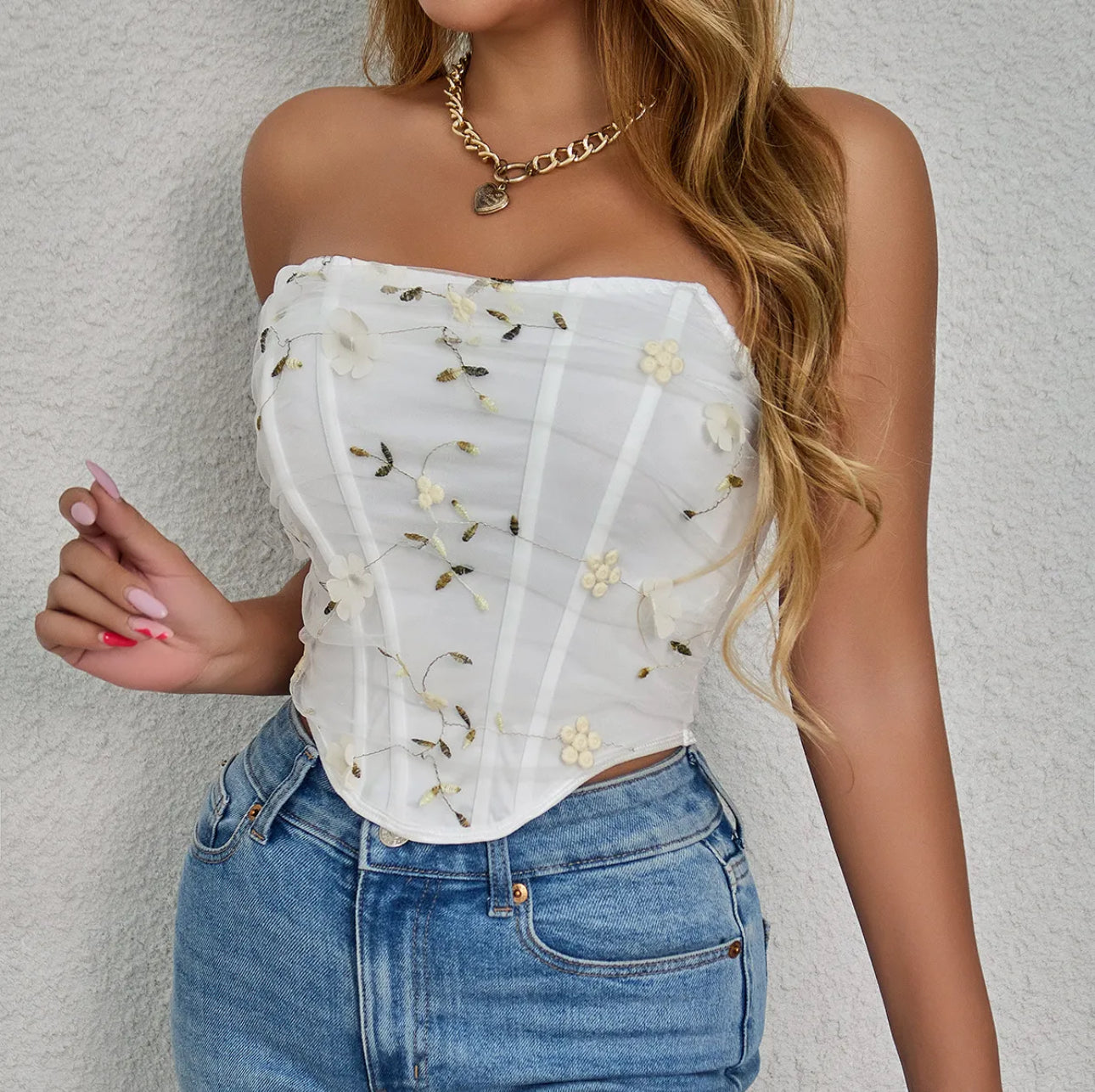 Embroidered tube top(5 colors available)