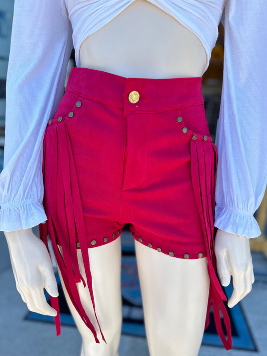 Suede fringe Shorts pink color