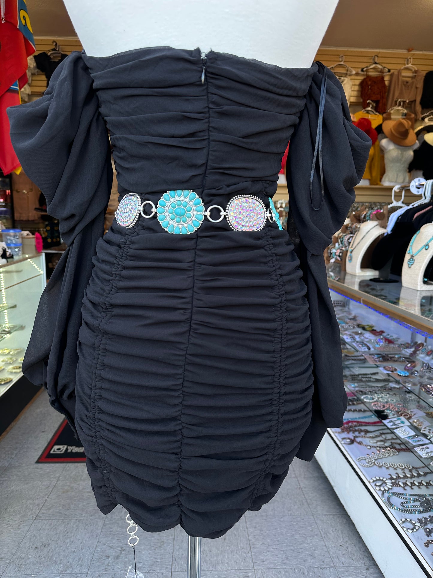 Off shoulder ruched Bodycon Dress Black Color