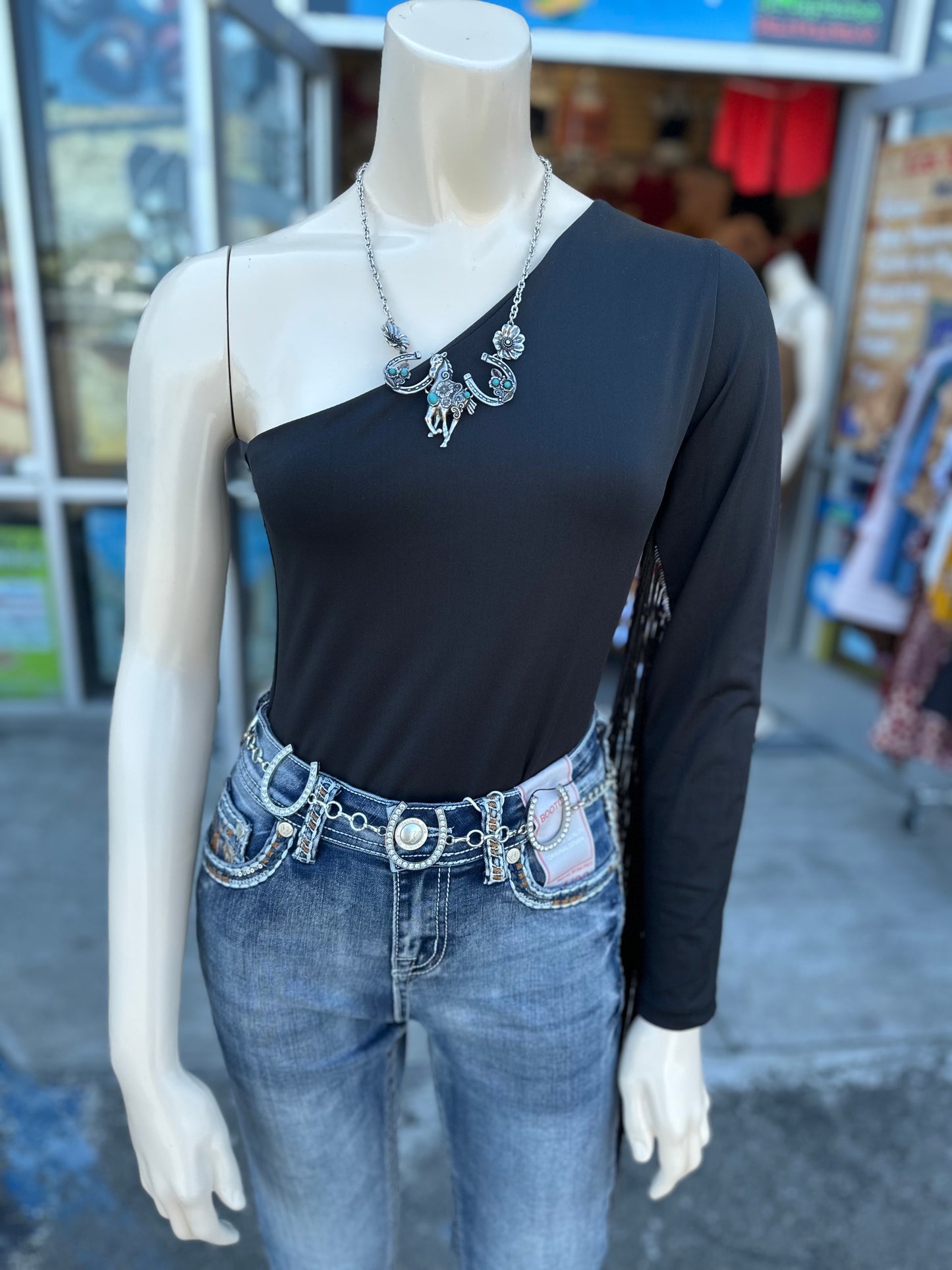 Black fringe bodysuit