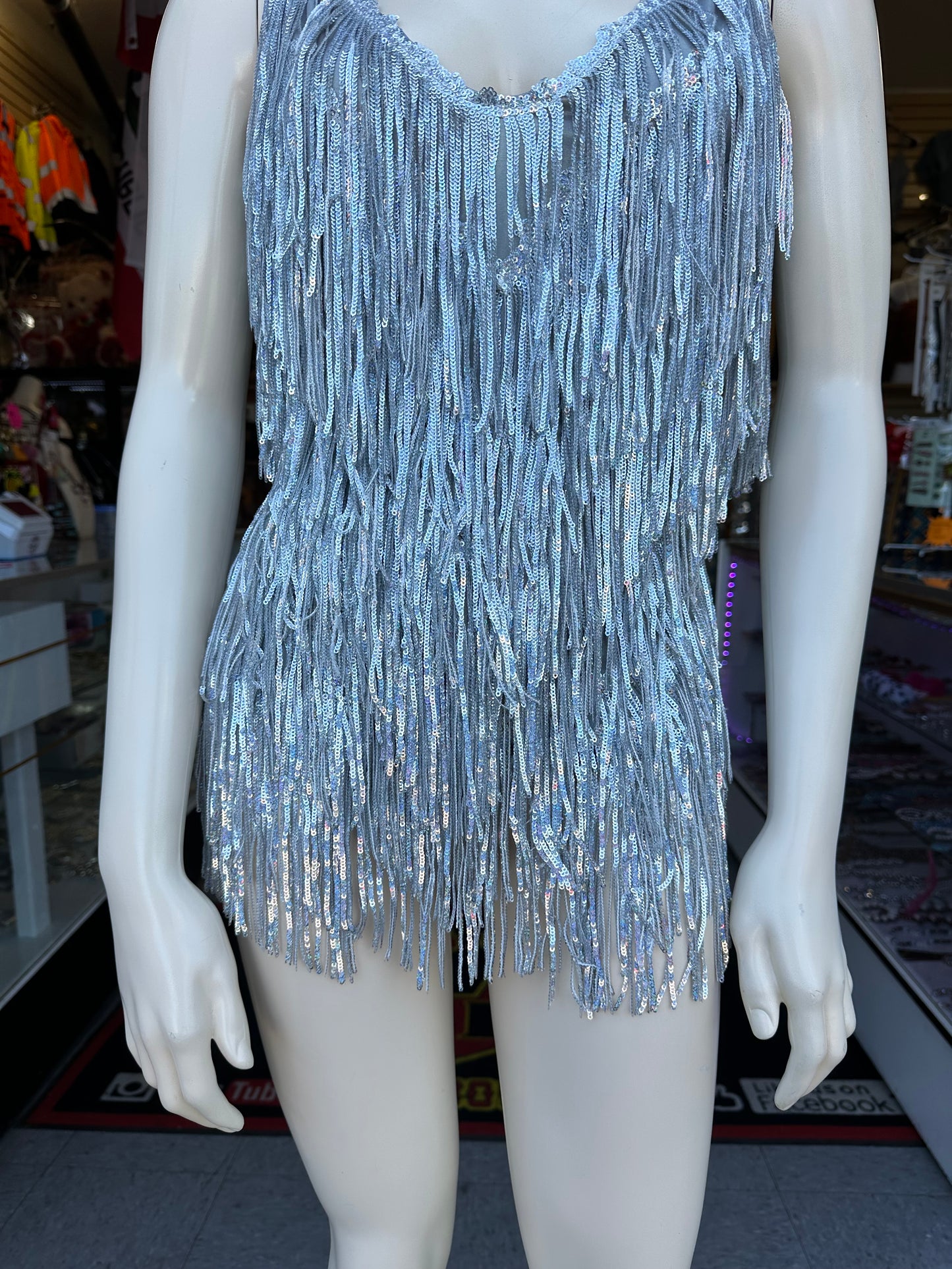 Silver/Champagne fringe romper