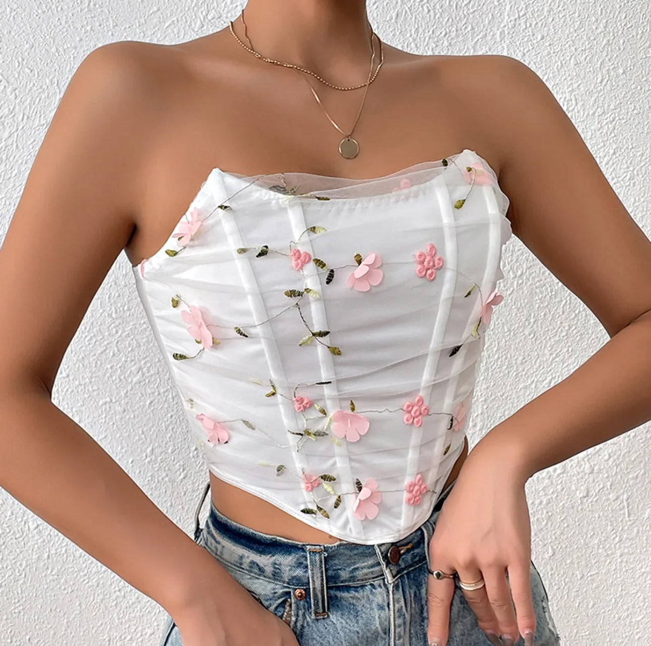 Embroidered tube top(5 colors available)