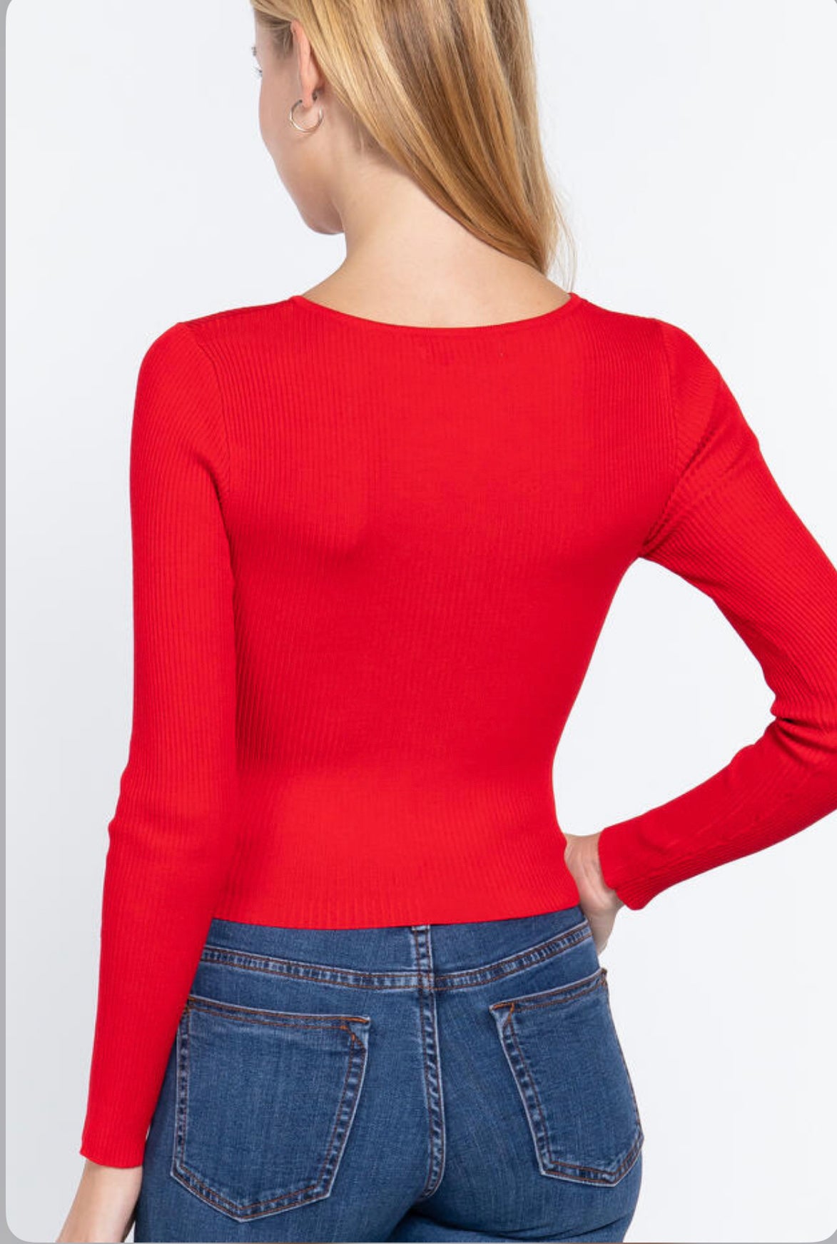 LONG SLV CREW NECK LACE UP TOP