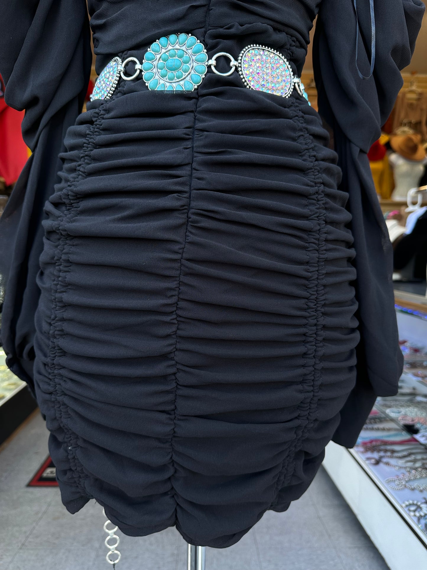 Off shoulder ruched Bodycon Dress Black Color