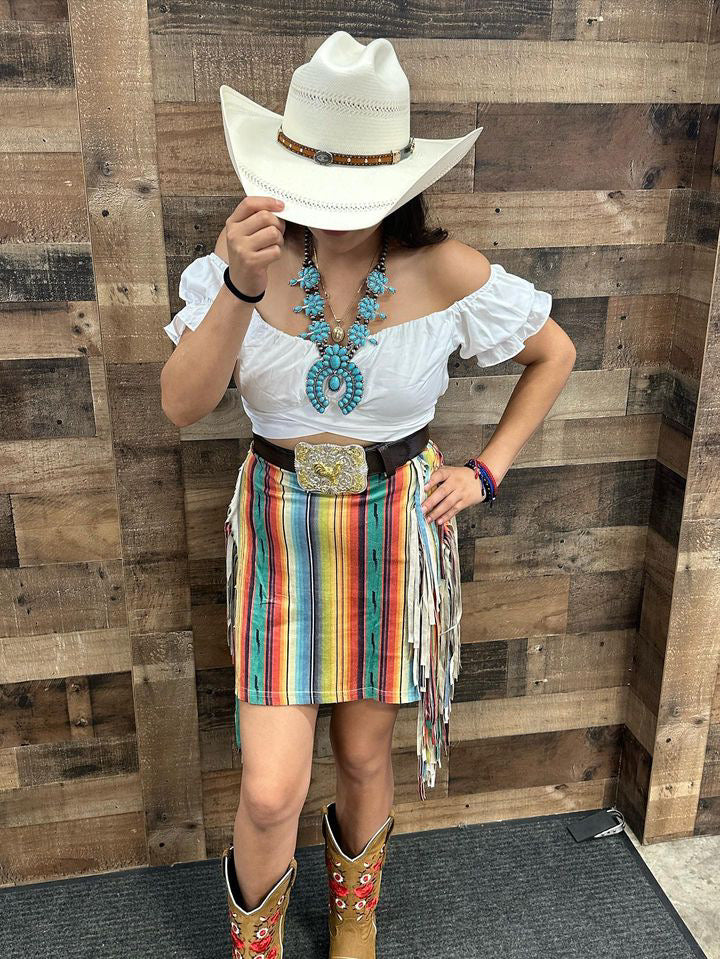 Aztec print fringe skirt