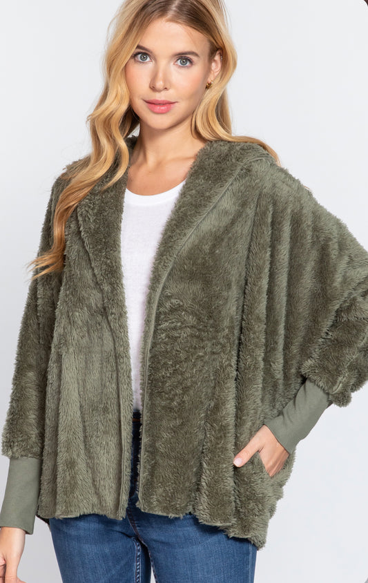 HOODIE OVERSIZED FAUX FUR OPEN JACKET(size small only)