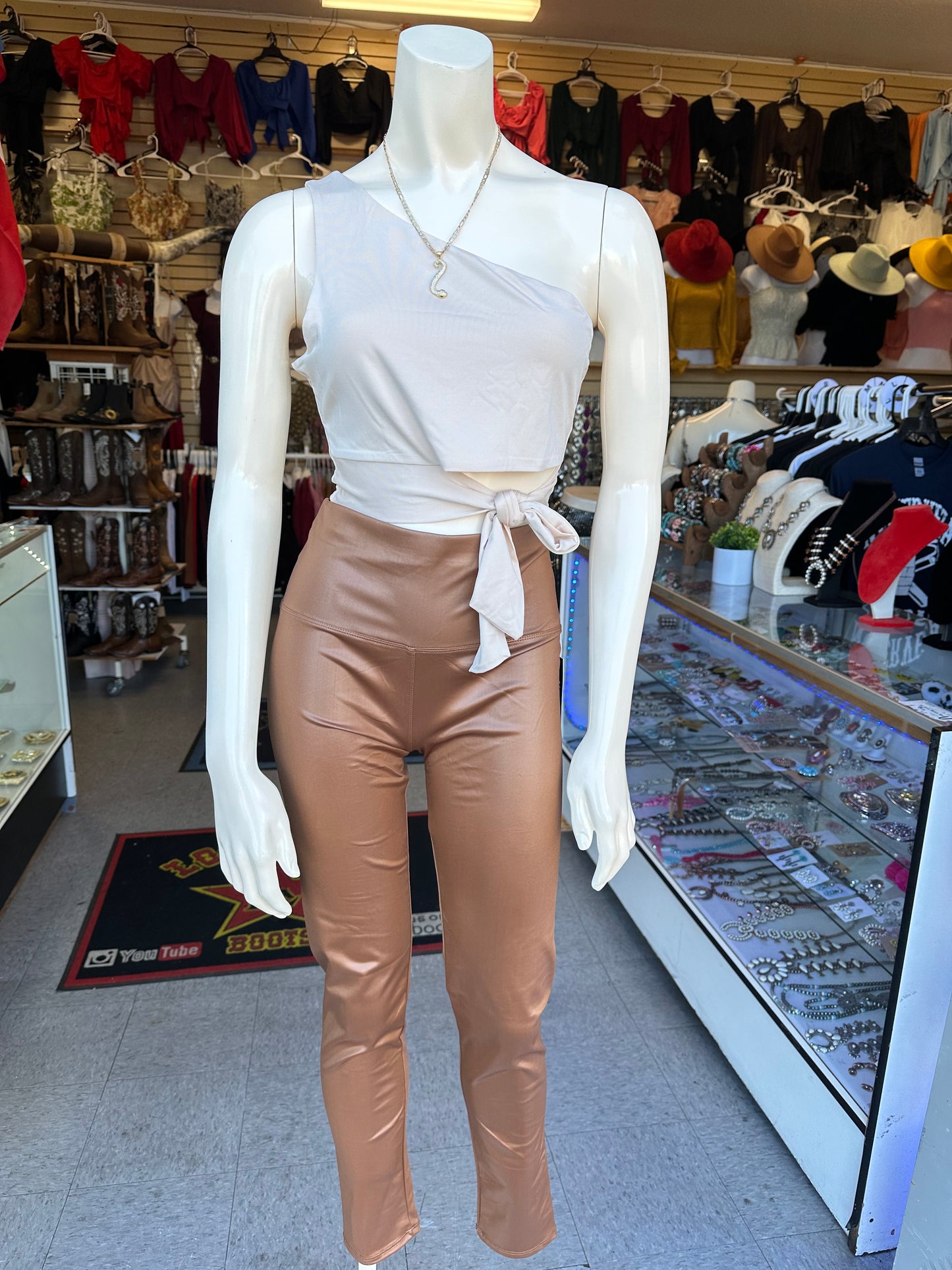 Solid high waist PU leggings