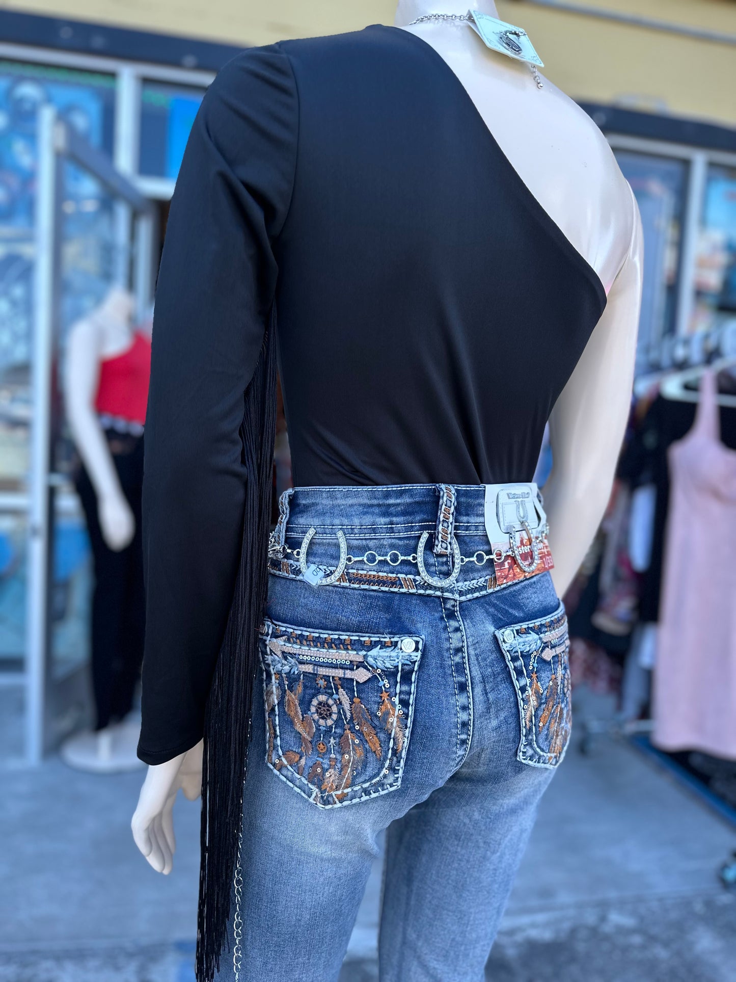 Black fringe bodysuit