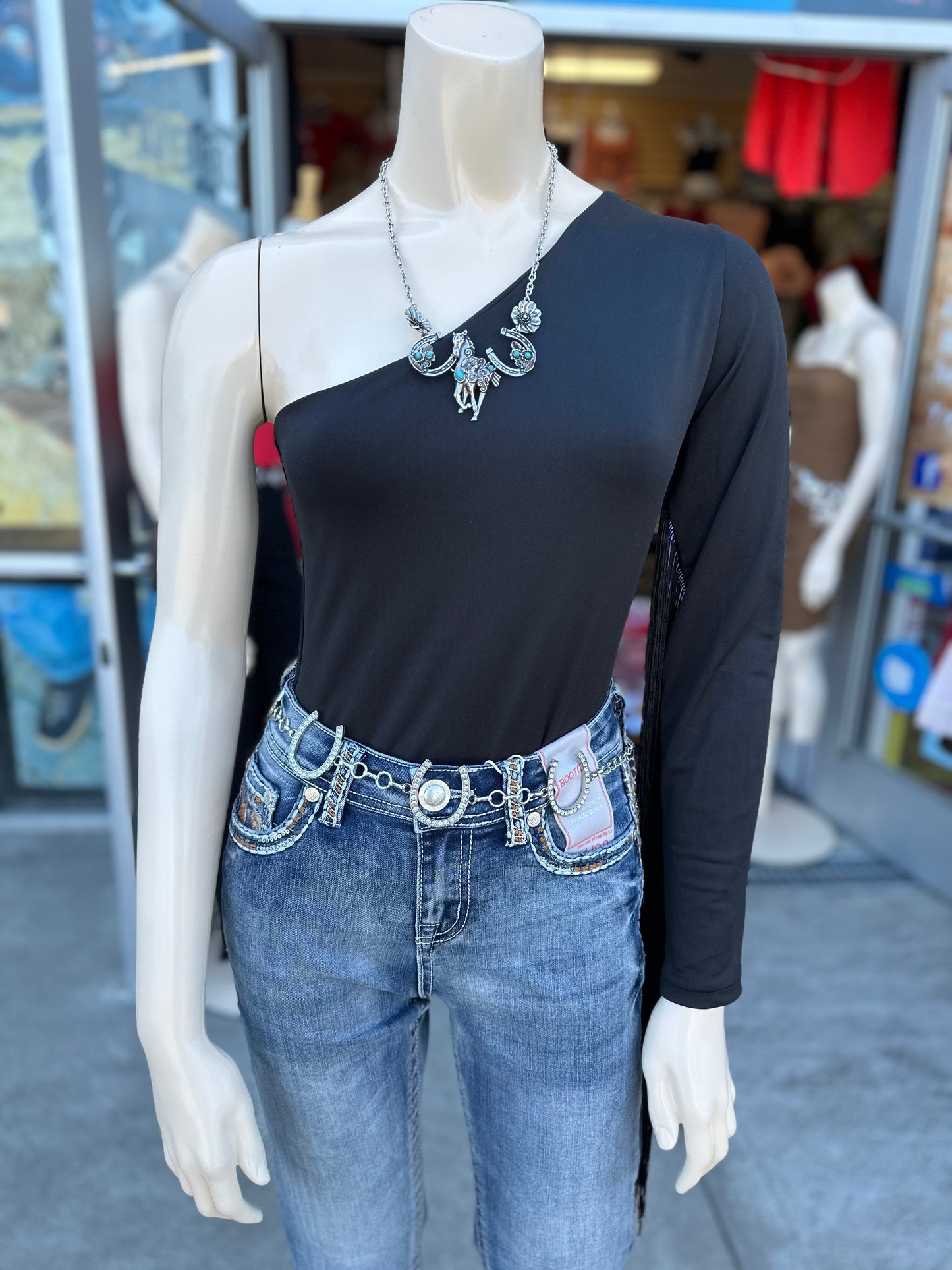 Black fringe bodysuit