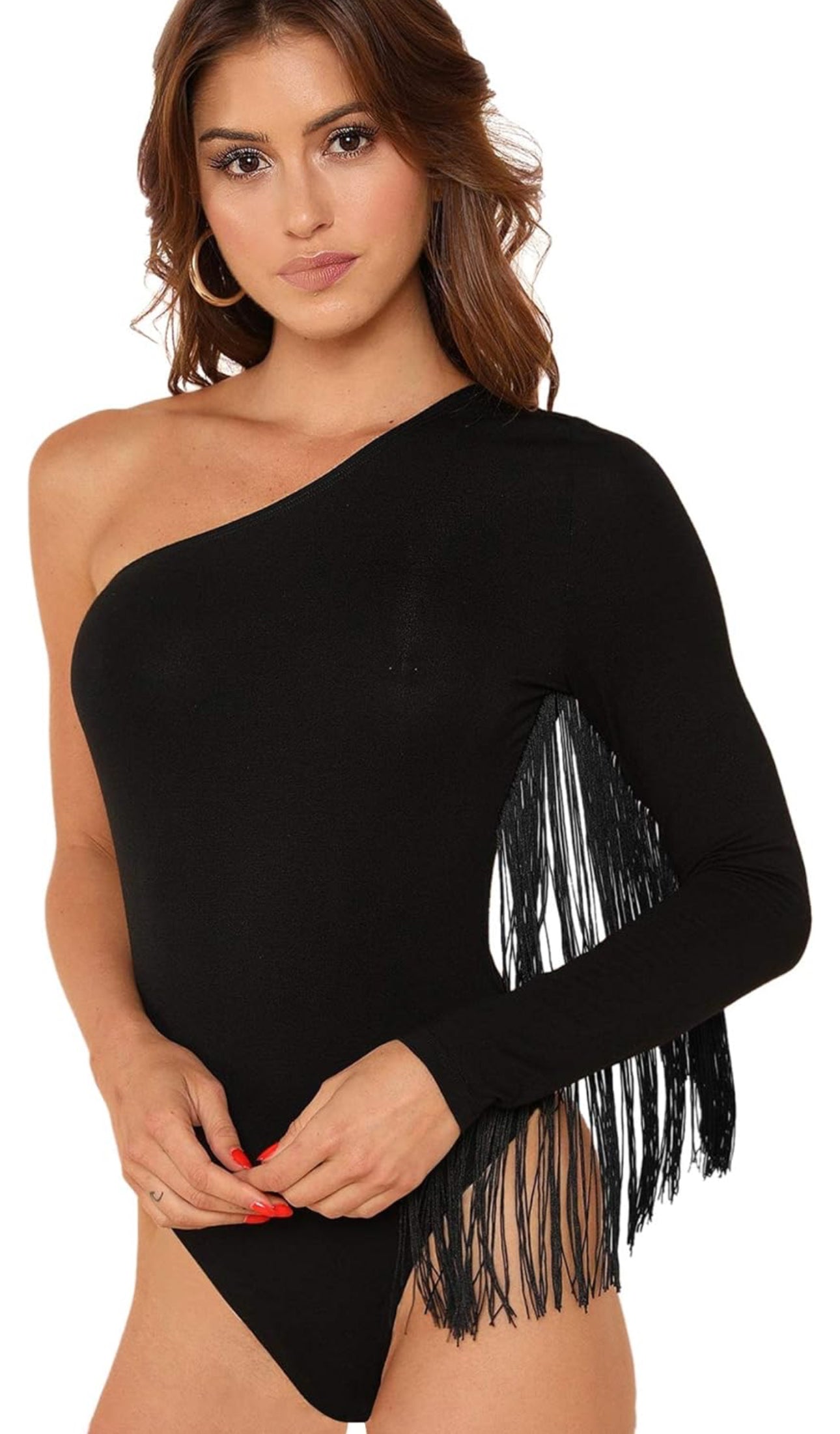 Black fringe bodysuit