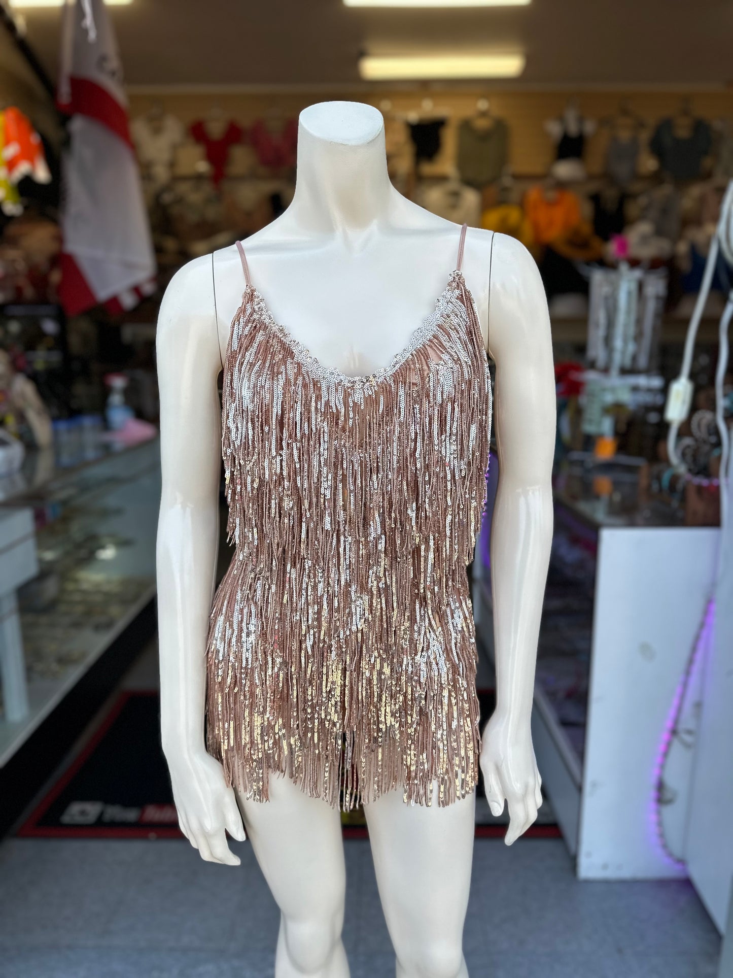 Silver/Champagne fringe romper