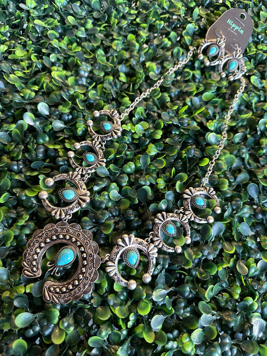 Silver/ turquoise necklace and earrings set