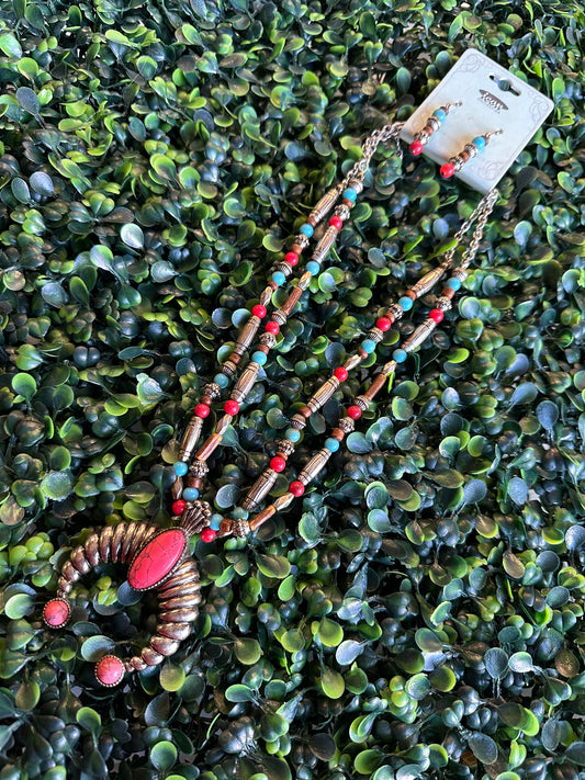 Red necklace and earrings set