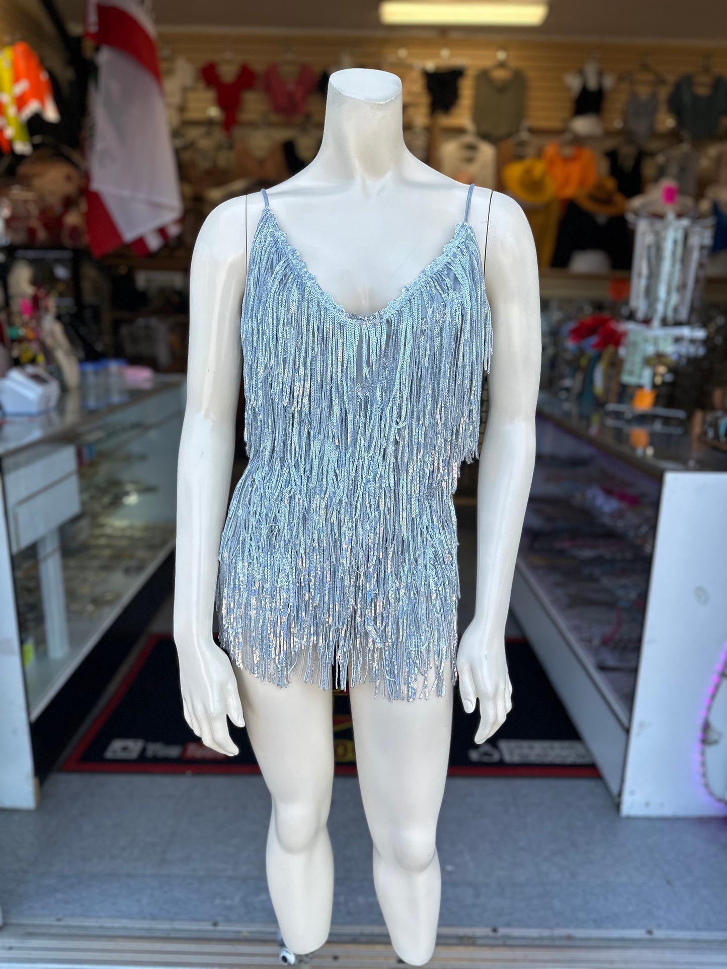 Silver/Champagne fringe romper