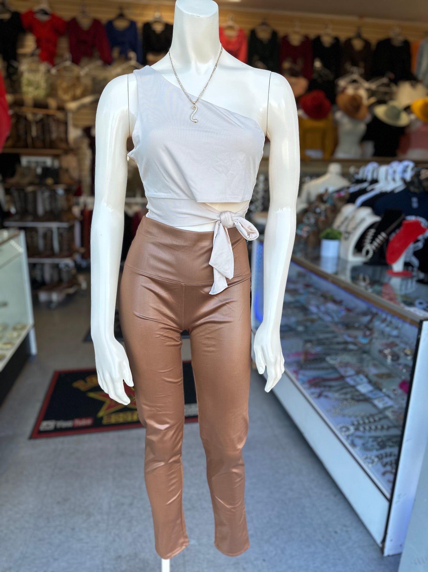 Solid high waist PU leggings