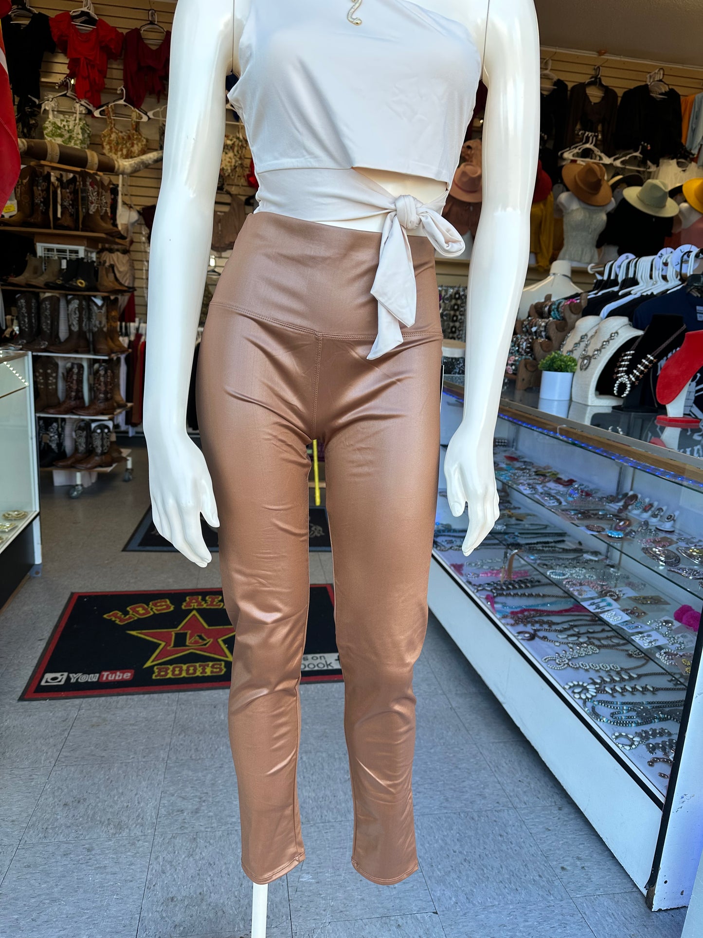 Solid high waist PU leggings