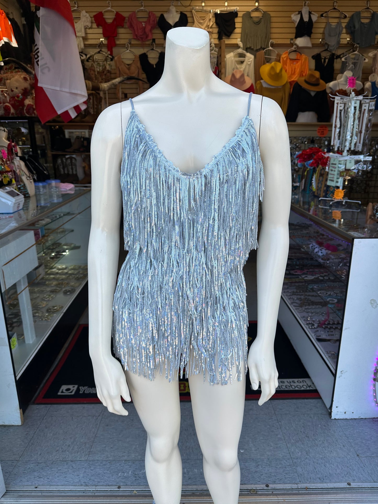 Silver/Champagne fringe romper